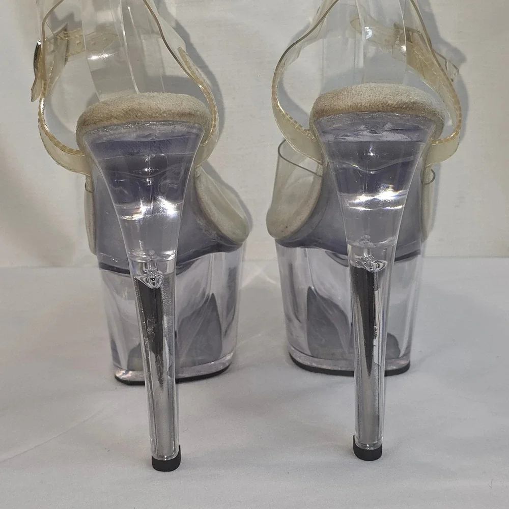 Pleaser Sky-308 Clear Platform Sandals Women 7 Stiletto Pole Dance Exotic Heels